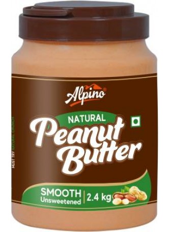 ALPINO Natural Peanut Butter Smooth 2.4 KG | Unsweetened | Made with 100% Roasted Peanuts | 30% Protein | No Added Sugar | No Added Salt | No Hydrogenated Oils | Non GMO | Gluten Free | Vegan | 2400 g